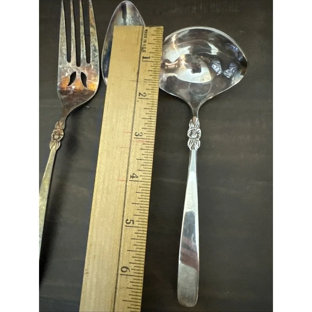 Ekco Inverness Silverplate  Art Deco Mid Century  Serving Spoon Fork Ladle-3 Pcs